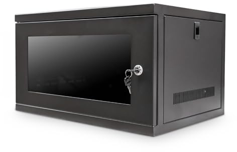 LMS Data Server Rack Data Cabinet - Deep Wall Mounted 19 Inch Black Storage Rack with Glass Door, Removable Side Panels, Front-Rear Lockable (6U 550mm)