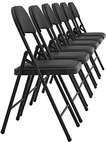 pro.tec Lot de 6 Chaises de Bureau Chaise de Conférence de Salon Pliante Chaise Visiteur Similicuir Métal Noire Rembourrée 46 cm x 80 cm x 50 cm