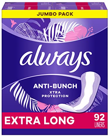Always Slipeinlagen für Damen, Anti-Bunch Xtra Protection, leichte Saugfähigkeit, extra lang, Auslaufschutz + Rapiddry, ohne Satz, 92 Stück