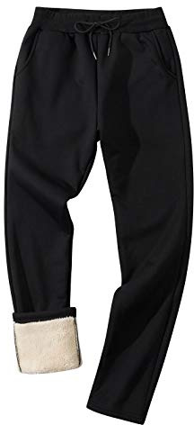 Gihuo Men's Winter Fleece Pants Sherpa Lined Sweatpants Straight Leg Active Running Sweat Pants Comfy Lounge Pants (2# Black, Large)
