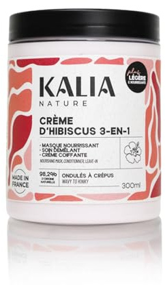 Kalia Nature - Crème d’Hibiscus 300 ml - Crème cheveux bouclés 3-en-1 - Leave in - Nourrit, démêle et revitalise - Soin capillaire naturel cheveux ondulés, bouclés, frisés, crépus
