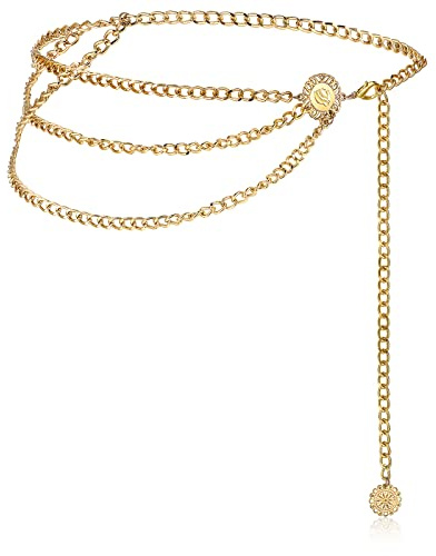 Geyoga Cinturón de Cadena Multicapa Cadena de Vientre Ajustables para Vestido (Dorado, 44,3 Pulgadas)