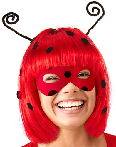 Balinco MARIENKÄFER BOB PERÜCKE + MÁSCARA rojo con puntos negros | Peluca Mariquita | Accesorios para el cabello | Tupé Escarabajo | Sombreros | Carnaval Fiesta de Halloween