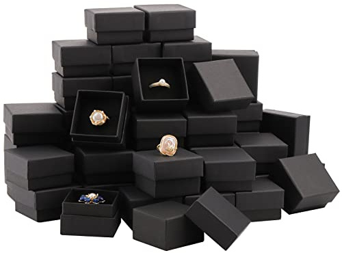 Fasmov 48 Pack Jewelry Ring Gift Box with Foam Insert, Ring Earring Kraft Box for Jewelry Set, Black