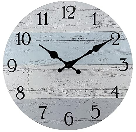 Plumeet 10 Inch Frameless Wooden Wall Clock with Silent Quartz Movement, Rustic Country Village Clocks Decorative for Kitchen Bedroom Living Room