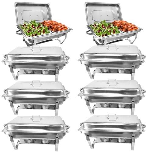 Jacgood Chafing Dish Buffet Set, 8 Pack 8QT Buffet Servers and Warmers, Chafing Servers with Covers, Half Size Food Pan, Chafer, Folding Stand, Food Warmer for Parties