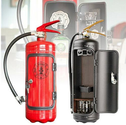 HOUSN 2 pc Feuerlöscher-Minibar, Neuheit Feuerlöscher-Minibar für Liebenden Feuerwehrmann, Wein Aufbewahrungsboxen, Handgefertigte Metall-Minibar-Geschenk (Black and red),Schwarz