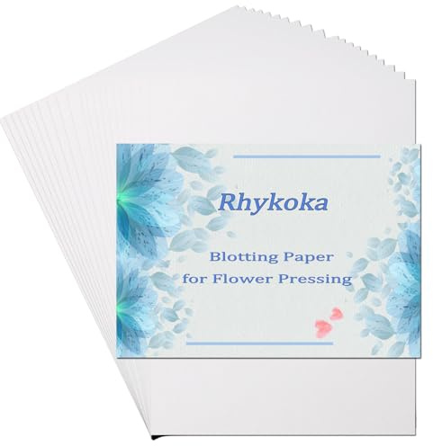 Rhykoka Carta assorbente per pressa per fiori, 20 fogli 20 x 26 cm, carta per erbario grande, altamente assorbente e riutilizzabile (20 x 26 cm)