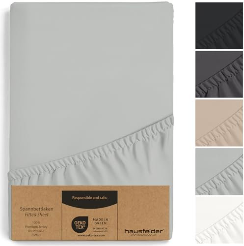 Hausfelder Topper Boxspringbett Spannbettlaken 140x200 bis 160x200 cm, bis 15 cm Matratzenhöhe, Jersey Baumwolle Bettlaken Bezug für 140x200cm bis 160x200cm Boxspringbetten Matratzen, Grau