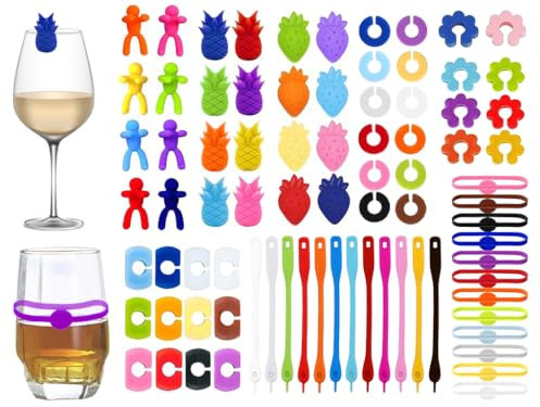Abiyou 80 Pièces Marque Verre, Marqueurs de Verre à Vin en Silicone, Marqueurs de Tasse, Marqueur de Verre à Vin Colorés, Marque Verre à Vin, pour Verre à Champagne, Verre à Cocktail, Verre à Boire