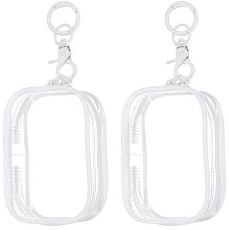 QUARKZMAN 2 Stück Transparent Schlüsselanhänger Figuren Display Tasche mit Kette, 95x65mm Klar Puppen Aufbewahrungstasche PVC Tragbare Durchsichtige Mini Tasche Puppenbeutel (Weißes Quadrat)