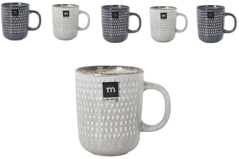 Set de 6 Tazas de Café de Cerámica – 3 Azules y 3 Grises | Espresso, Cortado, Capuccino, Latte | Para Todos Ocasiones - Hogar o Hosteleria | Diseño Práctico y Duradero (Latte - 360 ml)