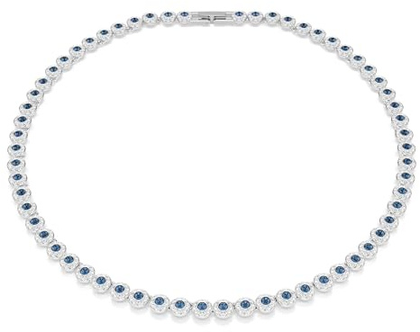 Swarovski Una Angelic Halskette, Rhodinierte Damenhalskette mit Blauen Kristallen im Rundschliff und Schimmerndem Pavé, Länge: 38-40 cm
