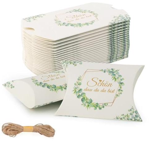 Lhdfyqt 50 Piezas Cajas de Regalos de Boda de Almohada, Caja de Dulces de Papel, Almohada Favor de la Boda, para Cumpleaños Bautizo Comunión Baby Shower