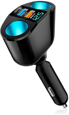 LAIVIYA Cargador Mechero Coche, 5 En 1 Ladron Mechero Coche con Doble Puerto USB, Doble TomaMechero con Interruptor Voltímetro LED, CargadorCoche USB C para 12v/24v Dispositivos De Coche