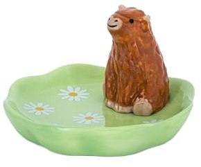 Sass & Belle Highland Cow Trinket Dish – Cute Green Ceramic Trinket Tray, Jewellery Stand & Ring Holder for Bedroom or Dressing Table, Unique Design from Sass and Belle