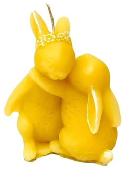 Cereria Di Giorgio - Candela a forma di coniglietti che si abbracciano - Colore Senape - Lavorazione artigianale - Spring Collection - Con sacchetto regalo - Made in Italy