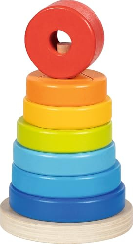 goki 58299 - Torre impilabile, 14 pezzi, torre di puzzle e impilabili in legno massiccio, gioco di abilità a partire dai 2 anni
