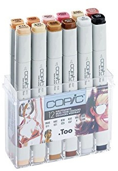 COPIC Klassisk färgad markörpenna – set med 12 porträtt, för konst och hantverk, färgning, grafik, highlighter, design, anime, professionella och nybörjare, konsttillbehör och målarböcker