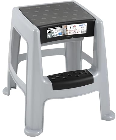 Escabeau avec coffre de rangement - gris et noir