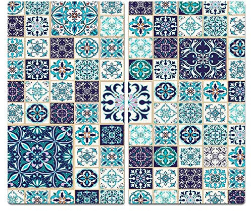 Herdabdeckplatte Abdeckung Ceranfeld Abdeckplatte Schneidebrett 2-Teilig 60x52 Mosaik Mehrfarbig Spritzschutz Glasplatte Ceranfeldabdeckung Schutz Herdschutz Sicherheitsglas Glasschneidebrett 2x30x52