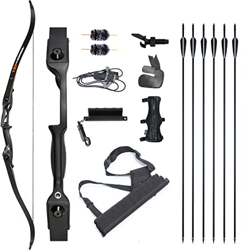 TOPARCHERY Archery 56 Takedown Recurve Bow and Arrow Set Metal Riser Right Hand Black Bow and Arrow Kit with 6Pcs Carbon Arrows Right Hand (40)