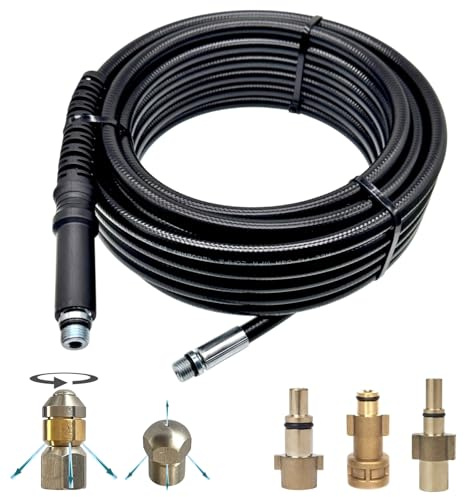 M&M Smartek Rohrreinigungsschlauch Set für/kompatibel zu Bosch, Black+Decker, Nilfisk & Makita inkl. Düsen rotierend & starr für Hochdruckreiniger bis 160 bar, 40°C 5 Meter