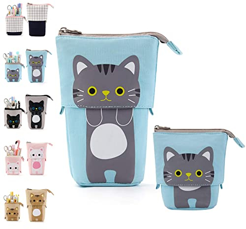 Federmäppchen Mädchen Cartoon, Süßer Katze 2-in-1 Pencil Case/Stifteköcher für Teenager Schülerin, Pop Up Pen Pencil Case Teleskophalter Mäppchen, Ständer Bleistifthalter, Federmäppchen Mädchen