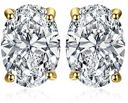 JewelryPalace 2ct Classique Taille Ovale Solitaire Cubic Zirconia Boucles d'oreilles Argent 925 Femme, Plaqué Or Jaune Or Rose Clous d'oreilles Pierre, Diamant Simulé Ensemble Bijoux Mariee Mariage