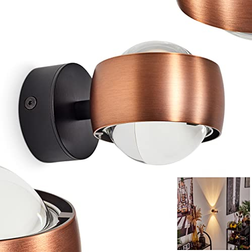 Vägglampa Sapri, modern väggspot av metall/glas i kopparfärg/svart/klar, 1 x G9 väggspot med stor ljuseffekt, Up&Down-lampa, utan glödlampa