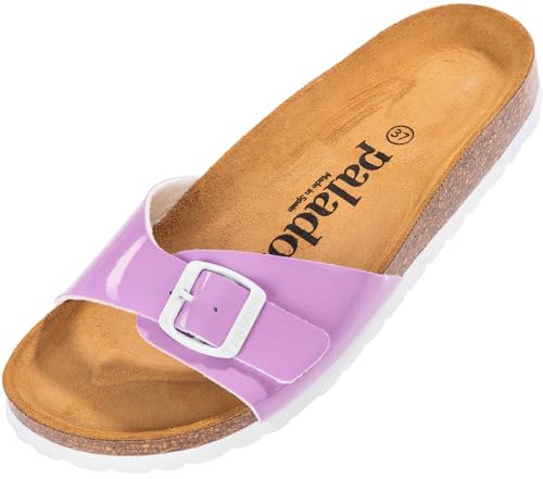 Palado Pantoletten Damen Malta Lack – gefertigt in Spanien – Glänzendes Obermaterial – EVA-Sohle – Veloursleder-Decksohle – Weichfußbett Flieder UK7 - EU40