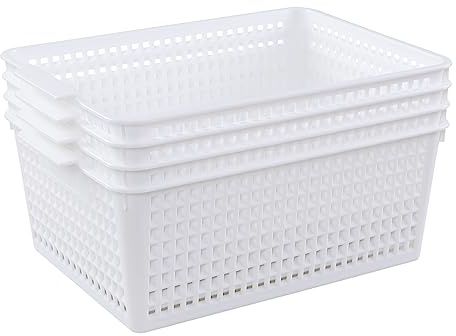 Obstnny Rectangular Storage Baskets Set of 4, Plastic Organiser Basket Box