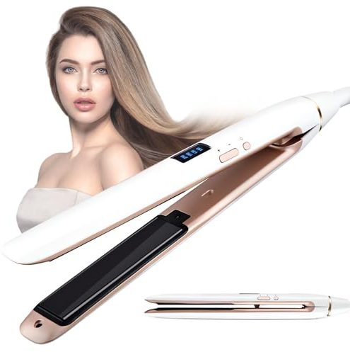 HyAdierTech Glätteisen mit Keramik-Beschichtung, Glätteisen Haarglätter mit 30s Schnellaufheizung, Negativionen Glätteisen, LED-Echtzeit-Temperaturanzeige, Dual-Spannung,Ausschaltautomatik (Weiß)