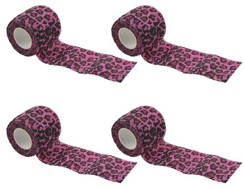 Bohue Lot de 4 rouleaux de bandages cohésifs auto-adhésifs à motif léopard non tissé élastique pour animaux vétérinaires
