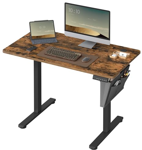 SONGMICS Höhenverstellbarer Schreibtisch elektrisch, 110 x 60 cm, Verstellbarer Tisch, Memory-Funktion für 4 Höhen, für Büro, vintagebraun LSD131K01