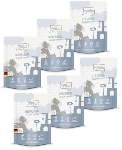 MjAMjAM - Premium Nourriture Humide pour Chats - Quetschie - Poulet délicat au potiron cuit à la Vapeur, Paquet de 6 (6 x 300g), sans céréales avec Extra Viande