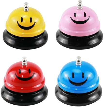 4 Stück Rufglocke, klingel, Tischglocke, Trainingsglocken, Klingelservice, Handglocke mit Lächelmuster, Glocke für Hotel Klassenzimmer Hochzeit, Restaurant, Theke, Rezeption, Büro, bar, Empfang