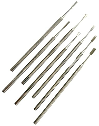 7 Pack Precision Mini Chisel Carving Tools for Detailed Small Crafts Such as Wood Carving, Wax Modeling, Soap Carving, and More - One Piece Construction Stainelss Steel