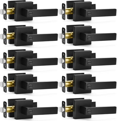 Sopoby 10 Pack Matte Black Door Handles Privacy Door Levers, Keyless Interior Door Knobs Square Door Levers Heavy Duty Door Locks for Bedroom Bathroom, Reversible Flat Levers