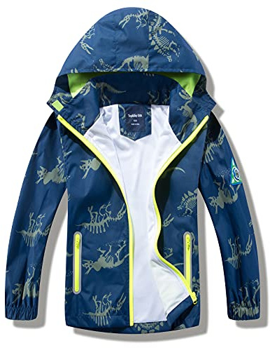 HZXVic Boys Poncho Waterproof Jacket With Hood,Lightweight Raincoat Kid,Children Dinosaur Rain Coat(Navy Dinosaur 7-8Years)