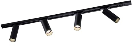 Ledvion - Sistema di Binario, 1m, Binario Monofase, 3W, incluse 4 lampadine LED GU10, Nero, 2700K, 4x spot GU10 orientabili, Plafoniera led soffitto, lampadario cucina, faretti led, plafoniera moderna