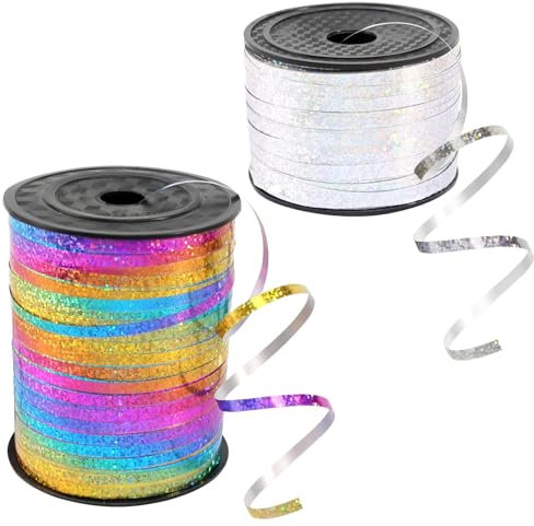 Geschenkband Bunt, 540 Meter Geschenkband 5mm Schleifenband Regenbogen, Stoffband Seidenbänder Bunt Glitzer Ringelband Ballonband für DIY Handwerk Hochzeitsdeko Weihnachtsdeko Geschenkverpackung