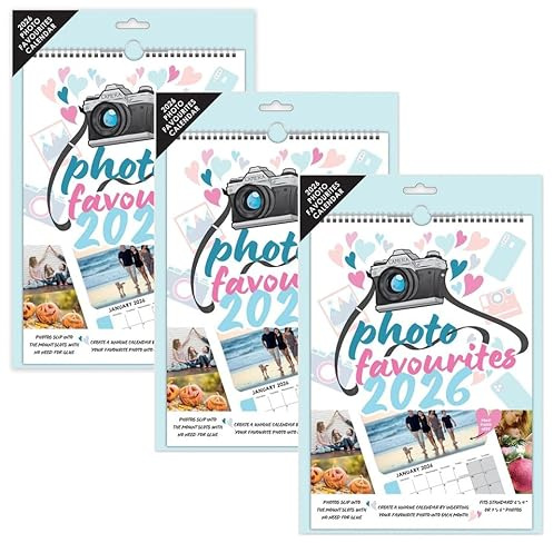 3 x 2026 A4 Photo Calendars - Insert Your Own 6x4 or 5x7 Photos - Customisable Spiral Bound Family Photograph Calendar Gift
