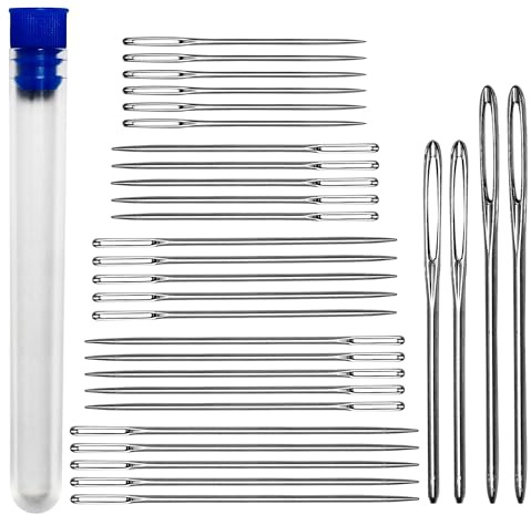 29 Pack Large Eye Sewing Needles Set with Storage Tube, Assorted Stainless Steel Hand Sewing Needles for Embroidery, Darning, Tapestry, Yarn, Leather Repair, Upholstery, Knitting & Craft Projects