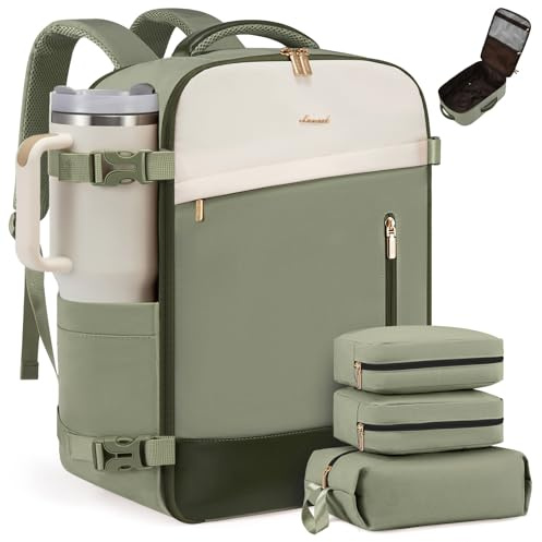 LOVEVOOK Mochila de equipaje de mano, mochila de viaje para mujer, diseño ampliable, mochila de equipaje de mano, avión, mochila de viaje como bolsa de cabina para viajes y negocios, Frijol