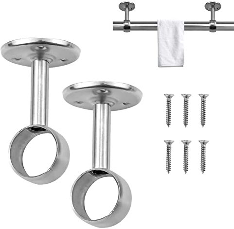 2 Piezas 32mm Soporte De Barra De Cortina, Soportes De Barra De Ropa, Acero Inoxidable, Soporte De Barra De Colgar Montados En El Techo, Cortina De Ducha, Barra De Armario, Soporte De Barra De Apoyo