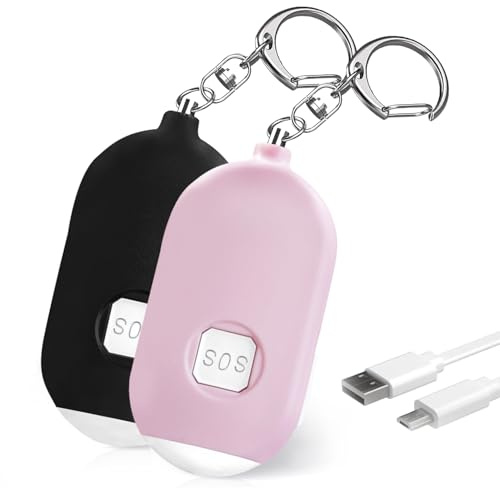 Taschenalarm für Frauen, 2 Stücke 130db Personal Alarm Selbstverteidigung Schlüsselanhänger Alarm mit Taschenlampe, Panikalarm Persönliche Sicherheit Frauen, Kinder, Senioren