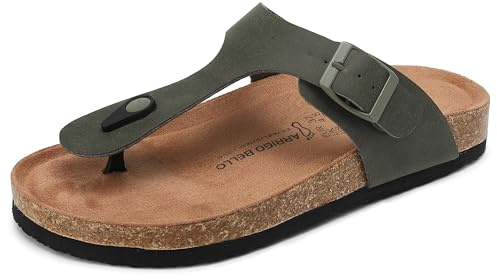 ARRIGO BELLO Tongs pour Femme Cuir et Liège Sandales d'Été avec Orthèse de Soutien Sandales Plage Loisir Antidérapant Été Confortable Chaussons EU 36-46(F Vert, Taille 38)