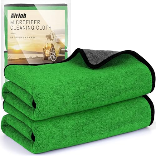 Airlab 2X Toalla Secado Coche Gruesa y Grande 90x60 cm XXL, Paños de Limpieza Microfibra para Cuidado Exterior del Automóvil, Ultra Absorbente Super Suave para Detallado, Pulido y Lavado de Vehículos