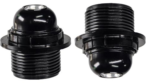 JIEHU 2 Pcs Single E27 Lampholder in Black, Replacement Lamp Fittings, Standard Holder Parts for Table Lamps, Black Ceiling Lamps and More